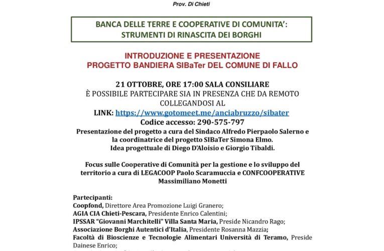 Fallo: al via il 21 ottobre il progetto bandiera SIBaTer