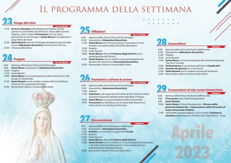 Madonna di Fatima a Fara San Martino e Palombaro - programma