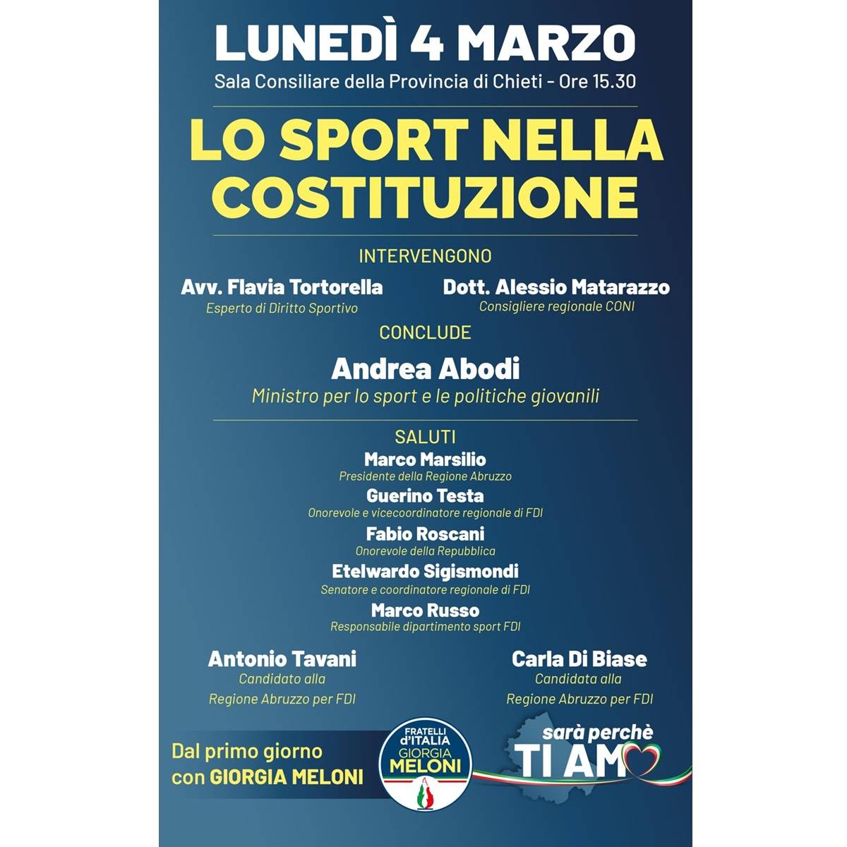 Convegno Lo Sport nella Costituzione presso la Sala del Consiglio della Provincia di Chieti 4 marzo 2024 foto