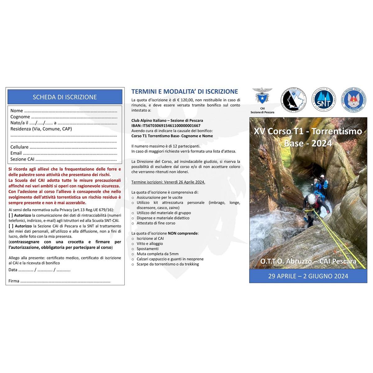 15° Corso T1 Base di Torrentismo presso C.A.I. Sezione di Pescara 29 aprile 2024 foto