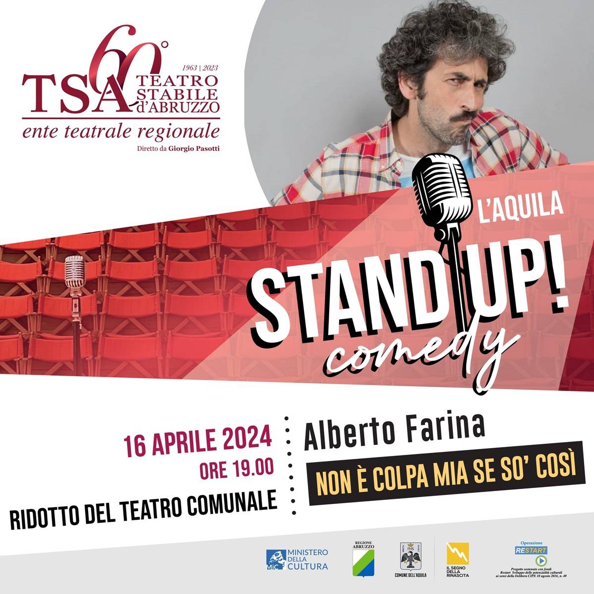 Alberto Farina per Stand Up presso il Ridotto del Teatro Comunale a L'Aquila 16 aprile 2024 foto