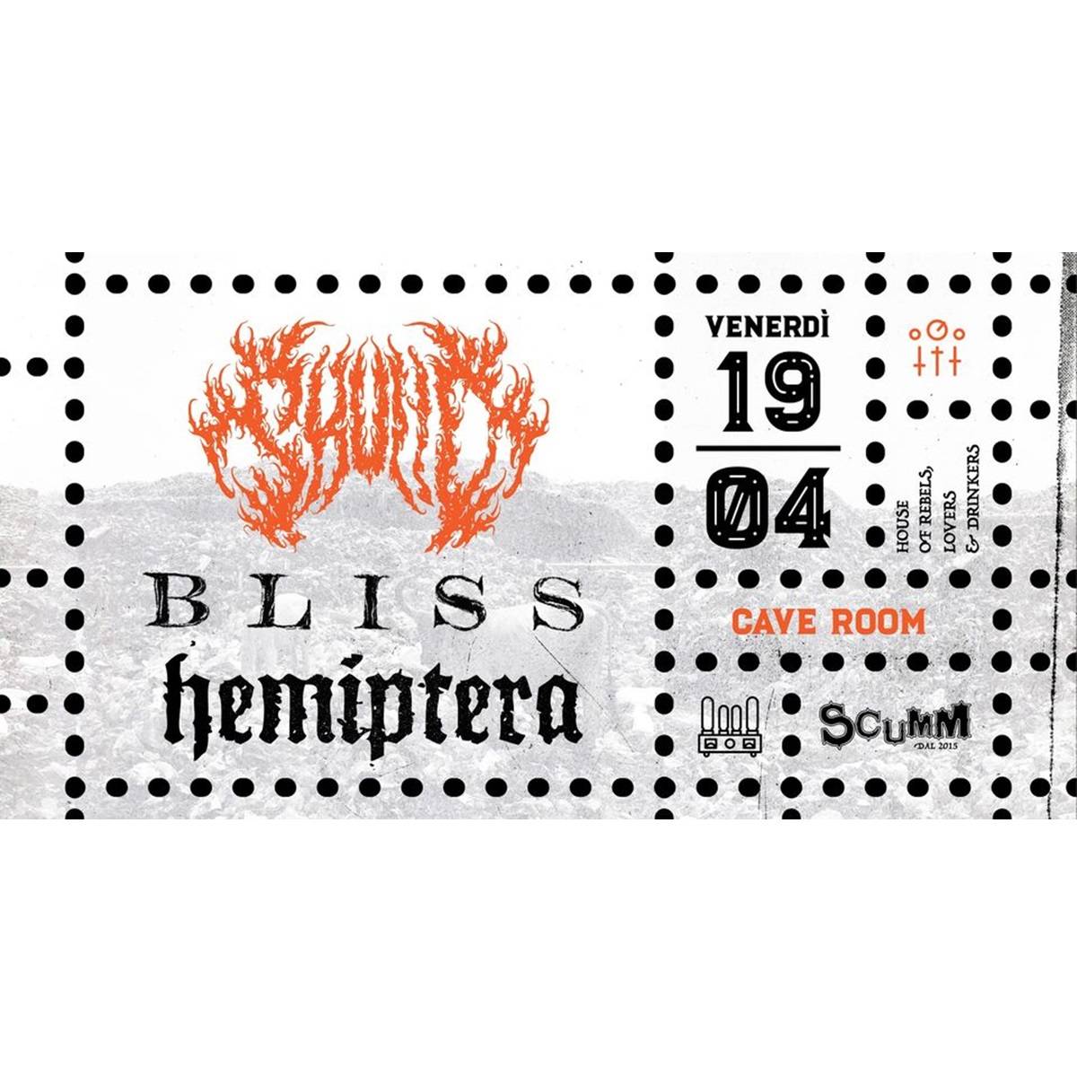 Skulld + Bliss + Hemiptera presso la Cave Room dello Scumm a Pescara 19 aprile 2024 foto