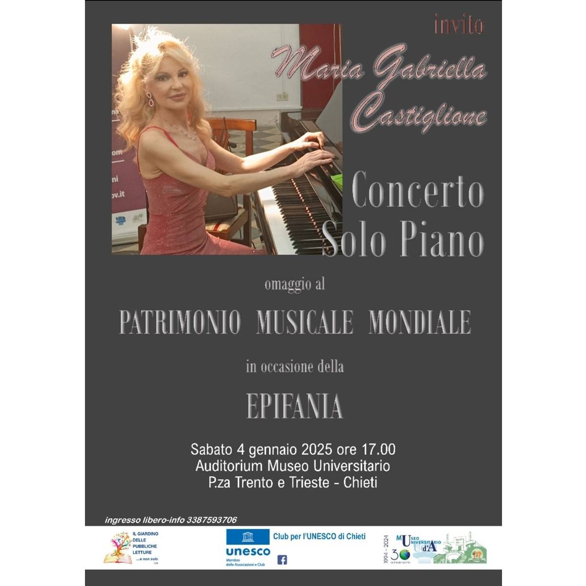 Concerto Solo Piano di Maria Gabriella Castiglione presso il Museo Universitario a Chieti 4 gennaio 2025 foto