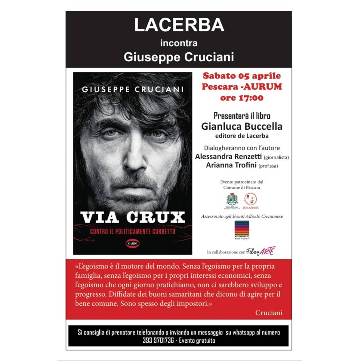 Lacerba incontra Cruciani presso l'Aurum - La fabbrica delle idee a Pescara 5 aprile 2025 foto