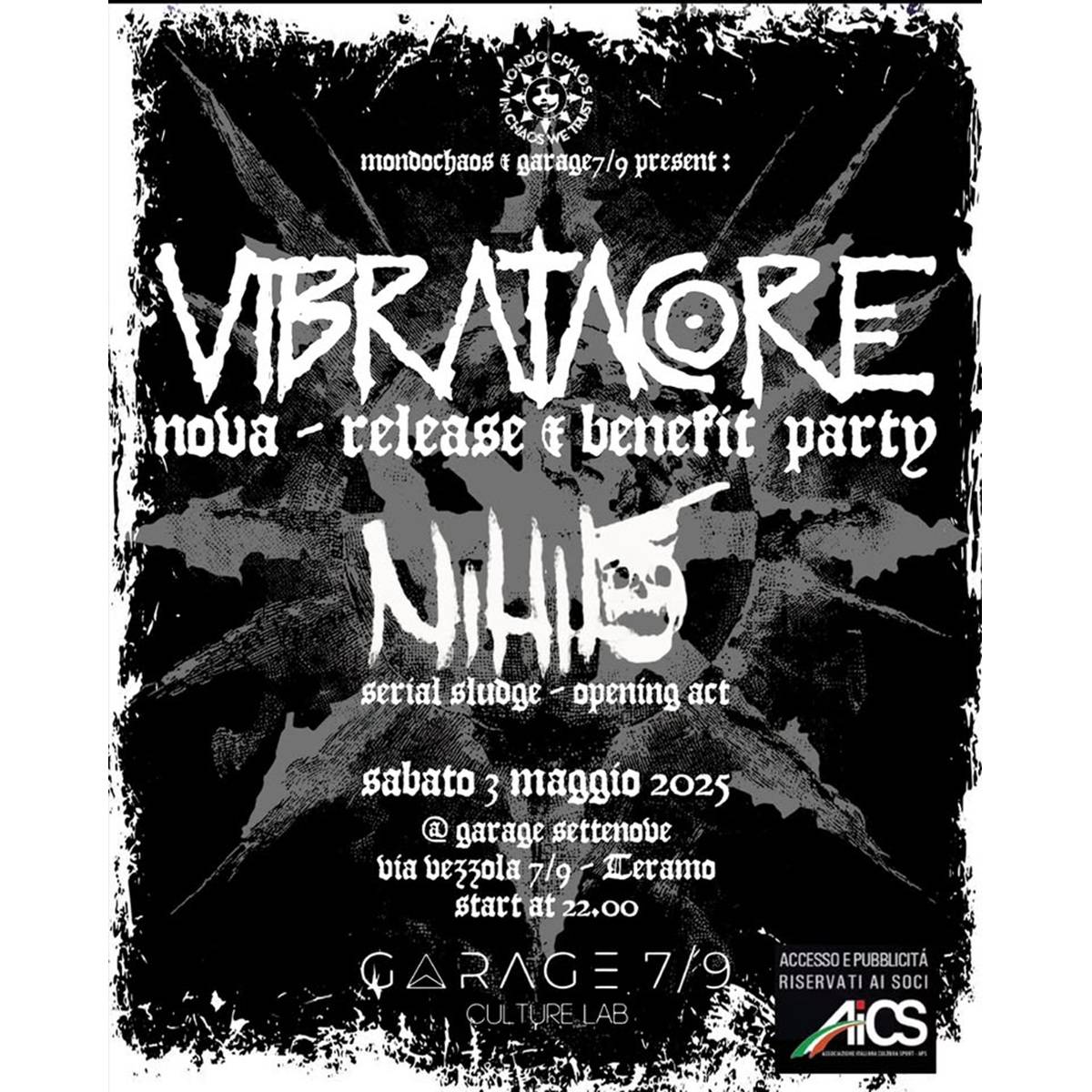 Vibratacore - Nova release and benefit party presso Garage 7 9 a Teramo sabato 3 maggio 2025 foto