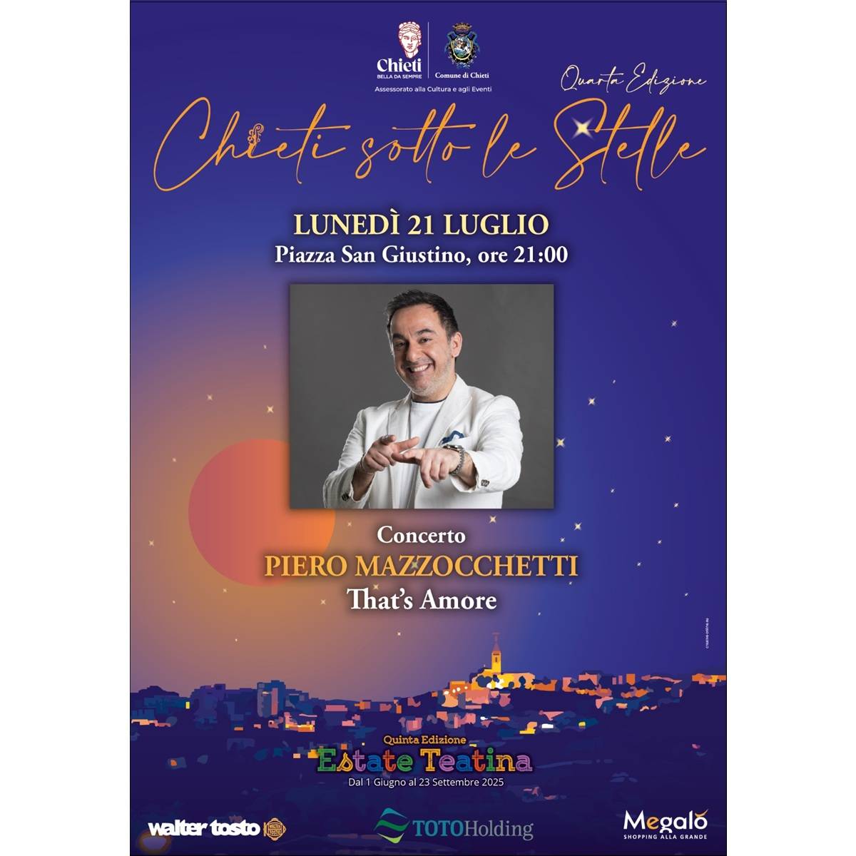Lunedì 21 luglio Piero Mazzocchetti in Piazza San Giustino a Chieti foto