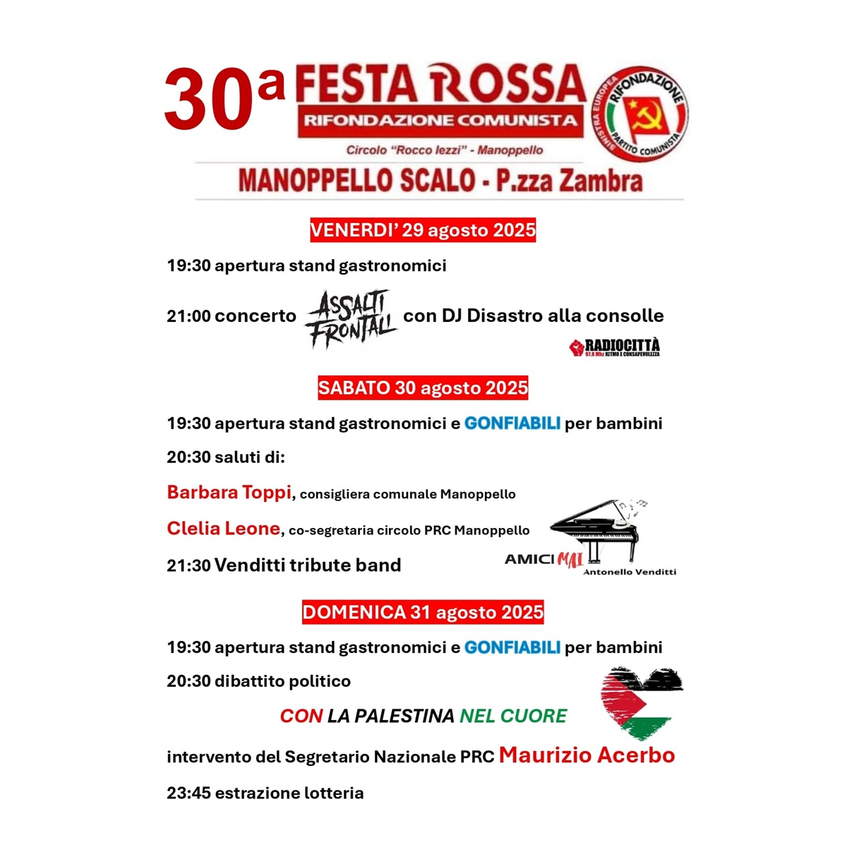 30a Festa rossa Rifondazione Comunista a Manoppello dal 29 al 31 agosto 2025 foto