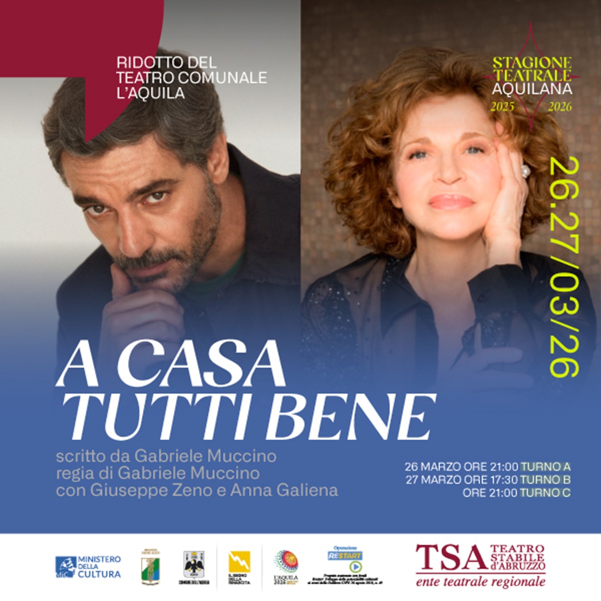 A casa tutti bene presso il Ridotto del Teatro Comunale a L’Aquila 26 e 27 marzo 2026 foto