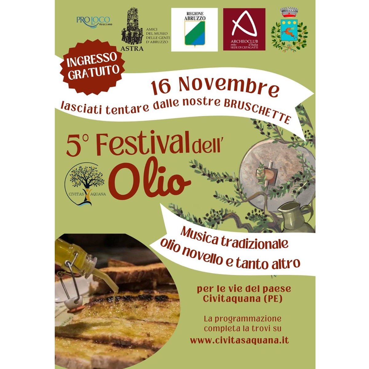 5° Festival dell'olio a Civitaquana domenica 16 novembre 2025 foto