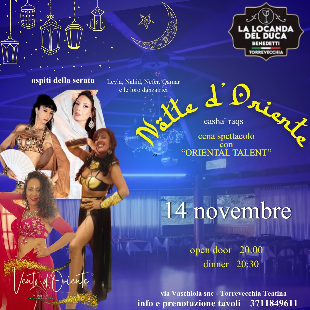 Serata danzante con cena spettacolo orientale a Torrevecchia Teatina 14 novembre 2025 foto